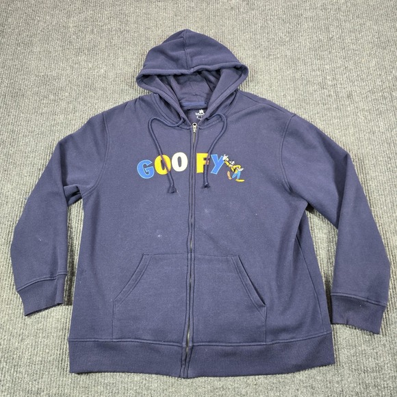 Disney Parks Goofy Hoodie Mens Large Navy Zip Up Walt Disney‎ World Sweatshirt - Picture 2 of 11